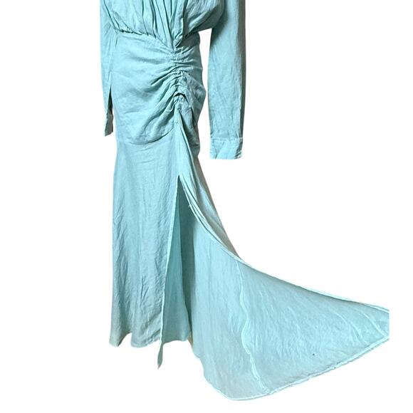 In The Mood For Love Peggy Maxi Dress Size XS 100% Linen Long Sleeved Collared - Picture 4 of 13